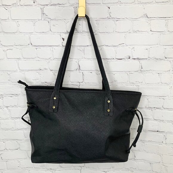 MARC FISHER FAUX LEATHER BLACK TOTE BAG PURSE - Picture 3 of 10